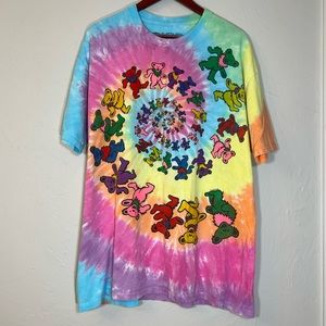 Y2K Liquid Blue Dancing Bears Tie-Dye T-shirt